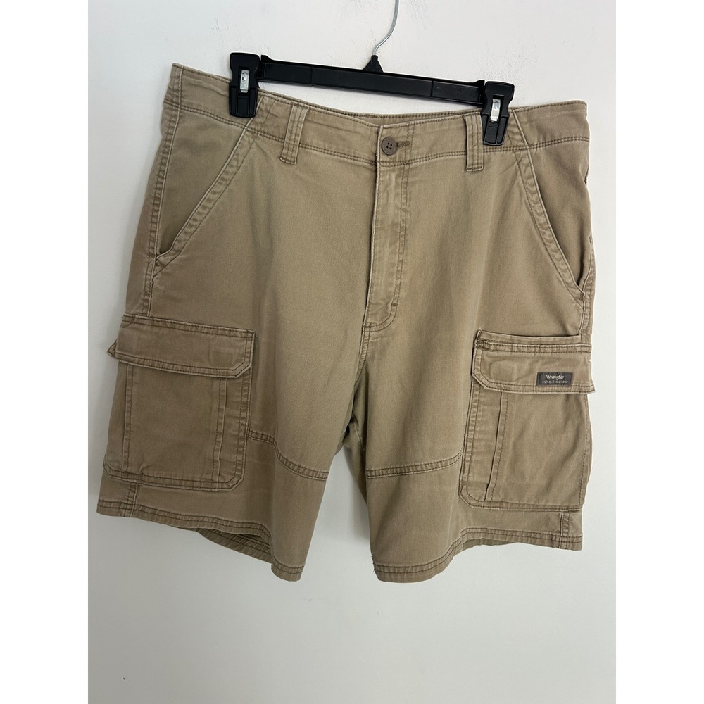 Wrangler Mens Relaxed Fit Cargo Shorts Tan Khaki Cotton Size 35‎ Casual Utility